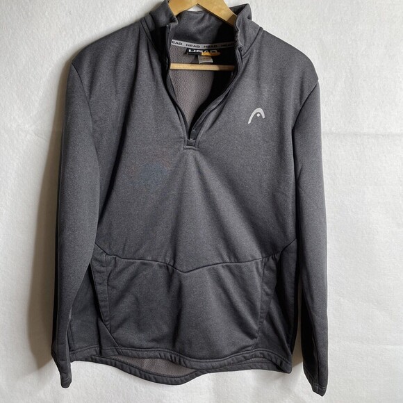 Head Fleece Sweatshirt Mens Gray Quarter Zip Pullover Mock Neck Pocket Size M - Picture 2 of 11